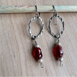 Artisan 925 Sterling silver dangle drop beaded earrings on hooks